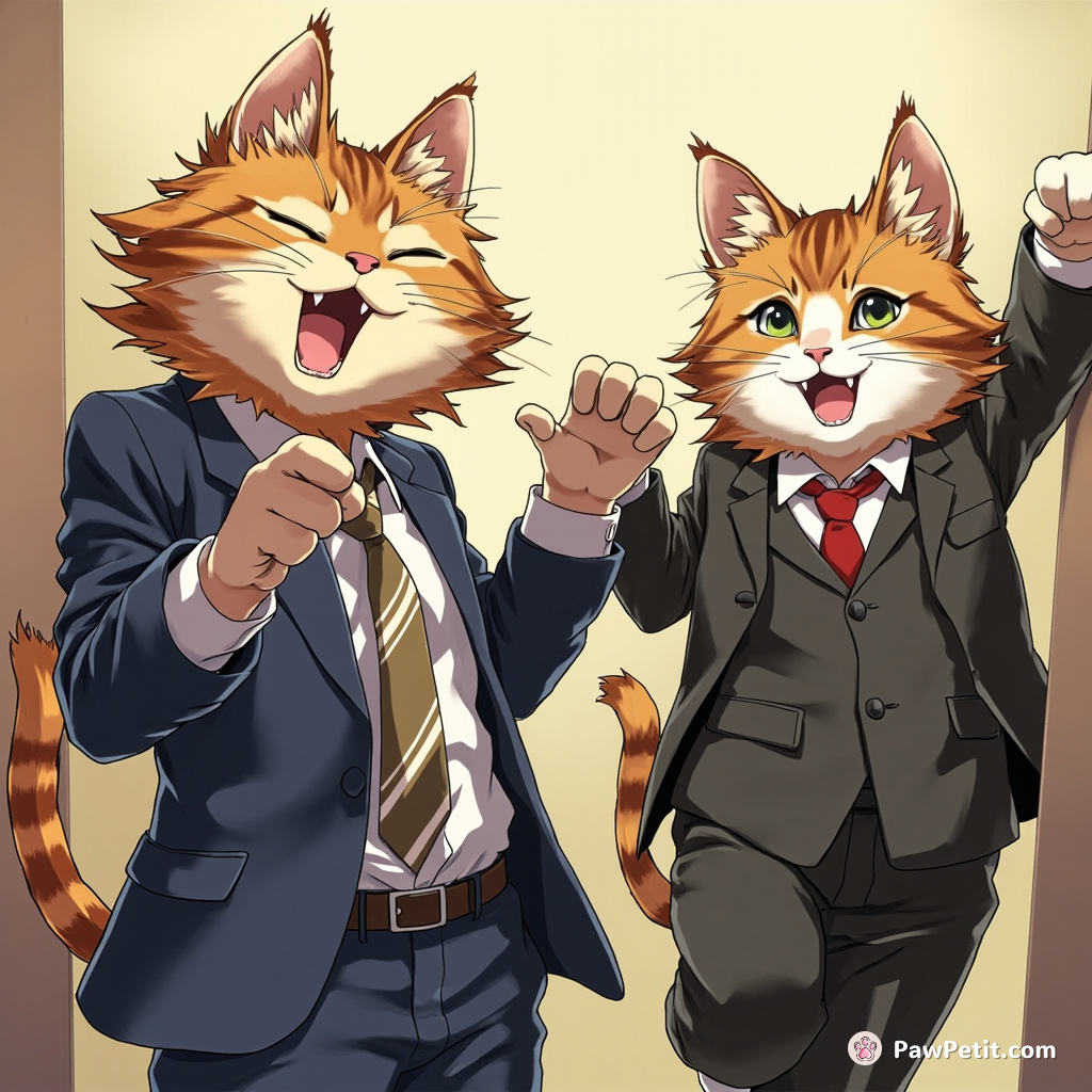 Cats foolishly maneuvering in business suits, surreptitiously running multimillion-dollar firms unbeknownst to their amused human coworkers.