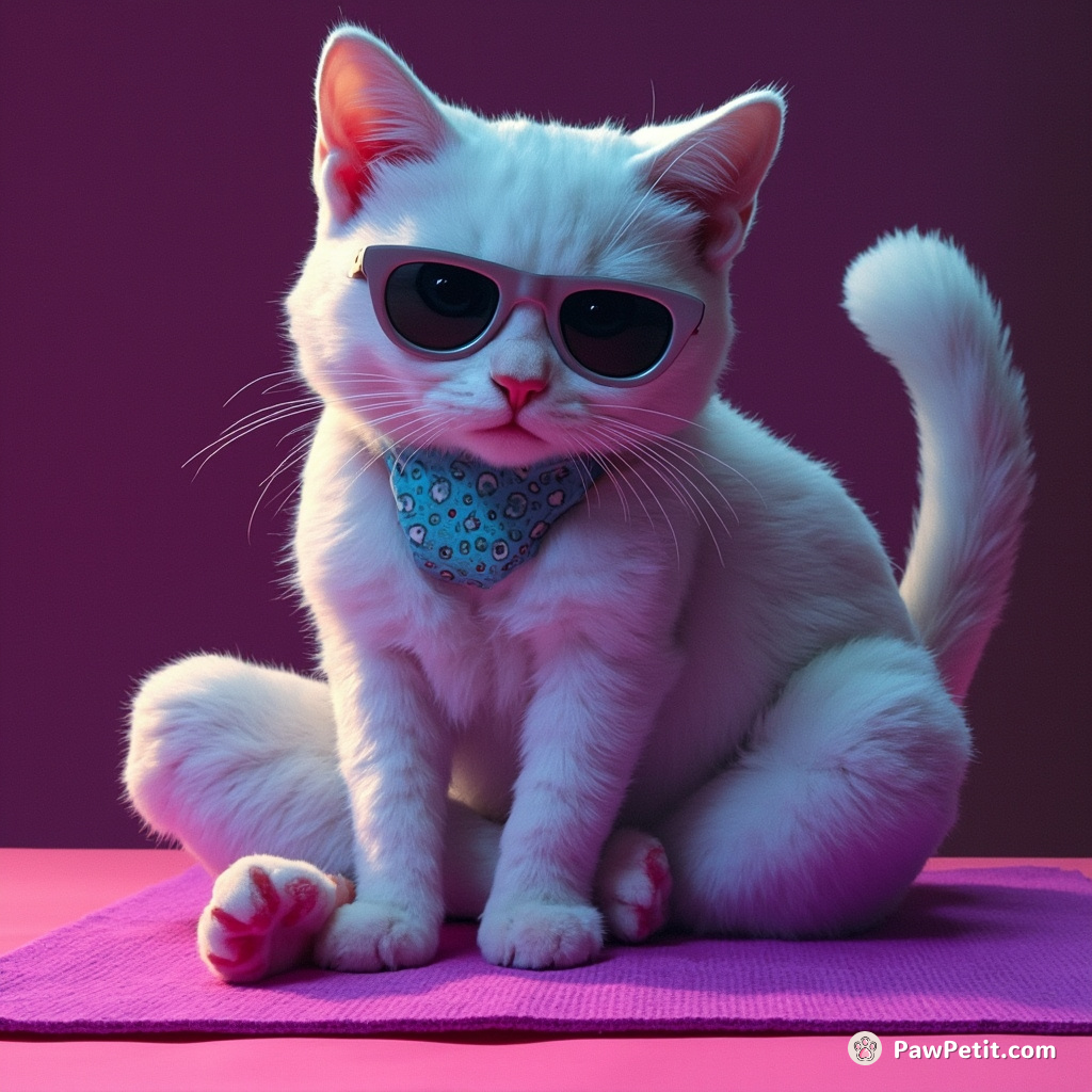 In "Cat-sona 5," the feline diligently practices yoga, mastering the downward dog pose with tail precision.