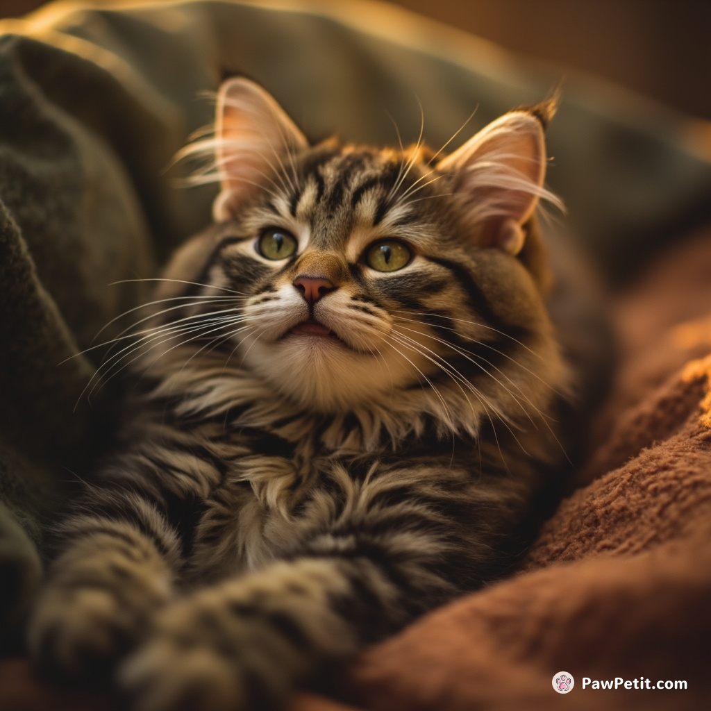 The cat purrs loudly, believing humans are giant, warm, walking food dispensers who worship its every nap.