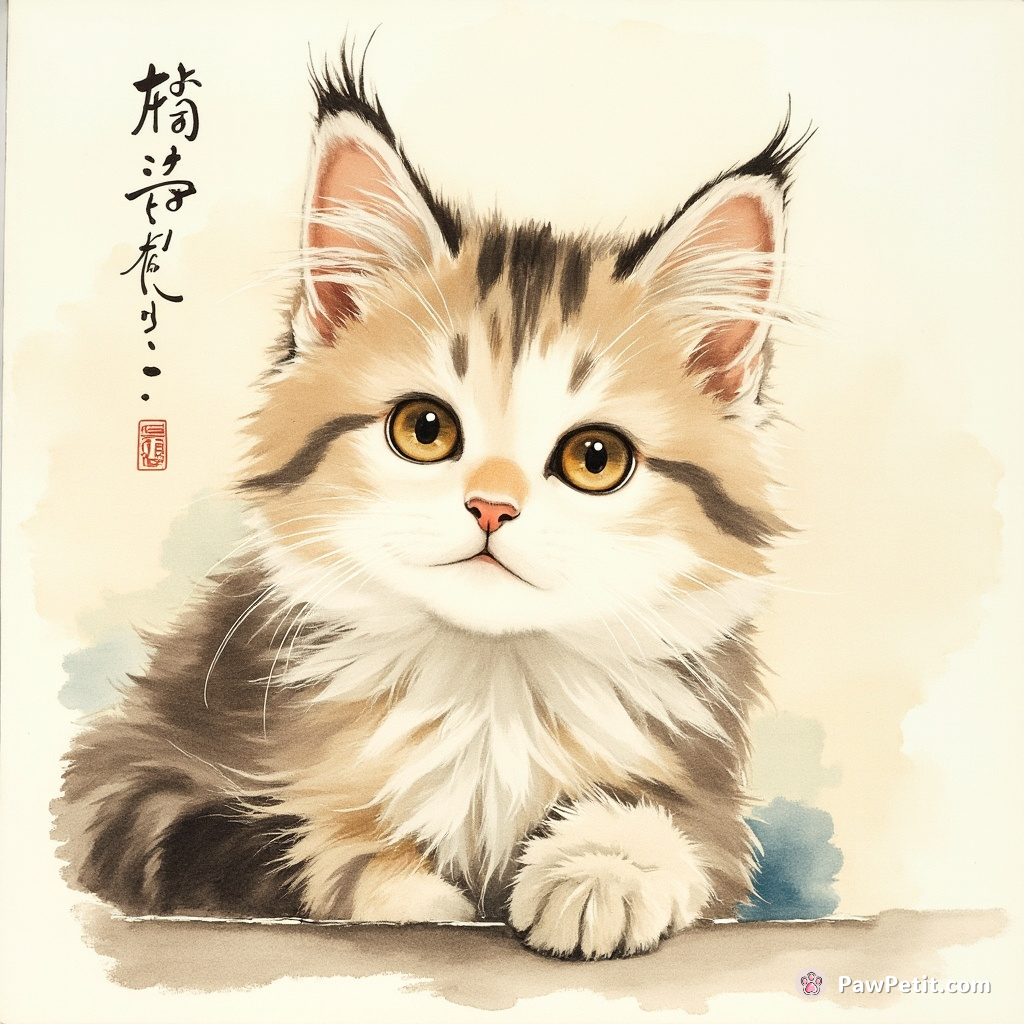 Feisty feline Frisky flutters her whiskers wisely, painstakingly painting masterpiece portraits with a fur-drenched paw.