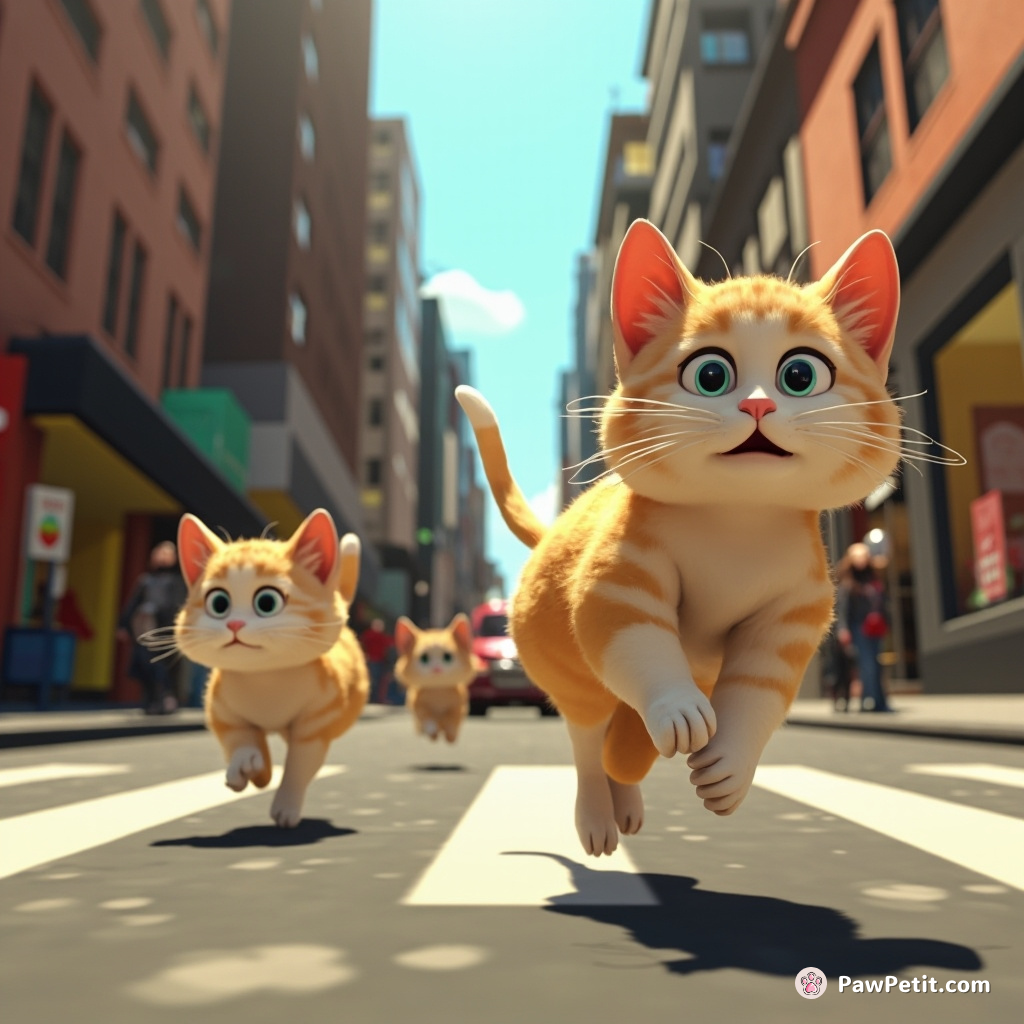 Invisible cats silently tiptoe through bustling city streets, blending seamlessly with the human hustle and bustle.