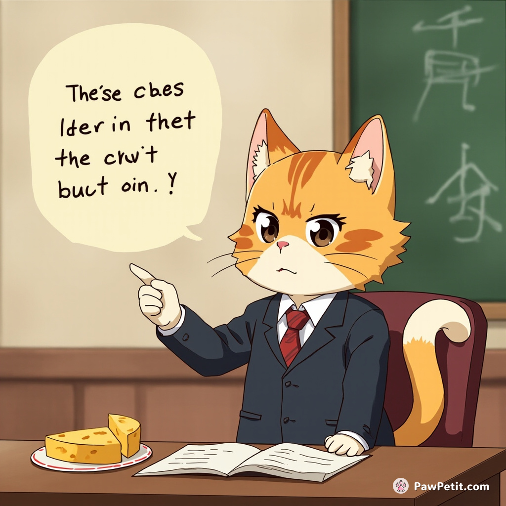 Cat in a suit, gives a serious lecture on cheese, nodding solemnly after each point made.