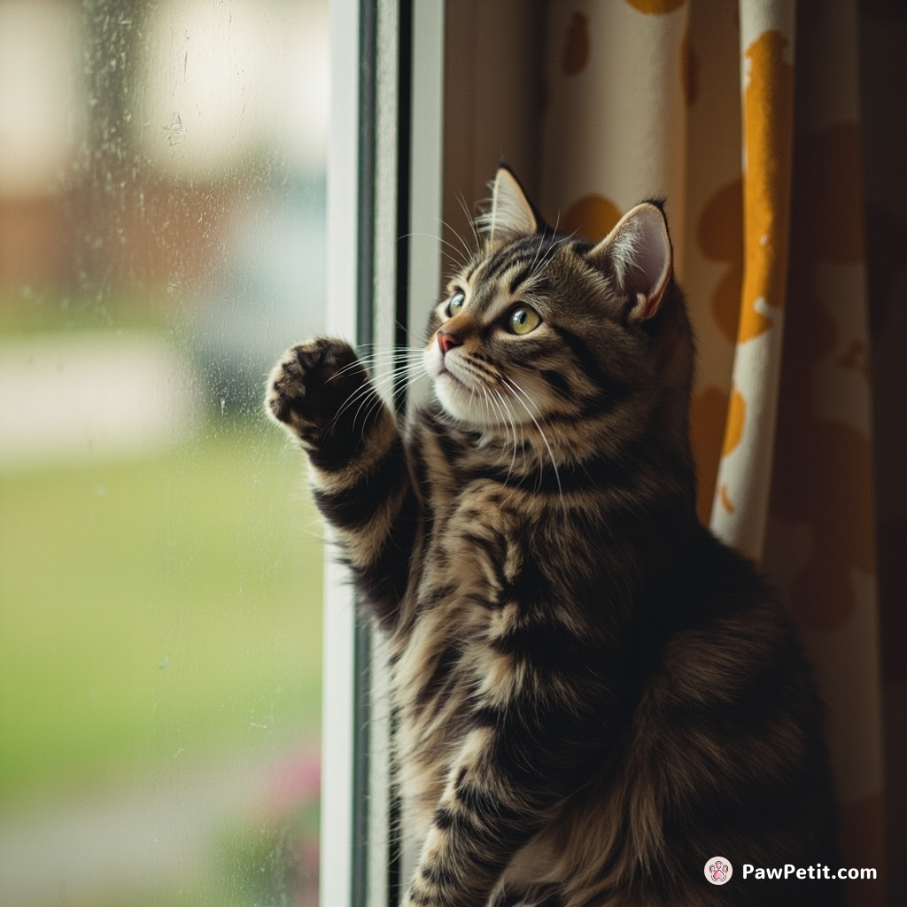 Cat paws at the door, yearning for the outdoors with determined meows and restless pacing.