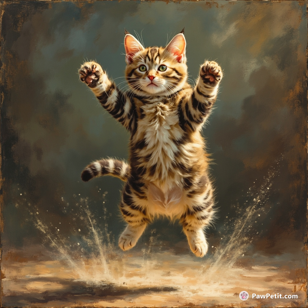 A cat performs a gravity-defying leap, convinced it can outdance Olympic gymnasts.