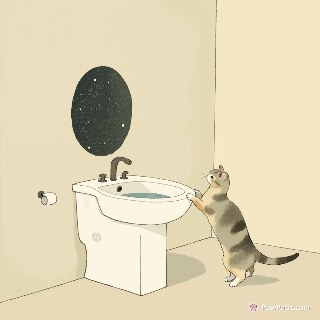 Cat diligently follows humans into bathroom, convinced it's a mystical portal to another dimension.