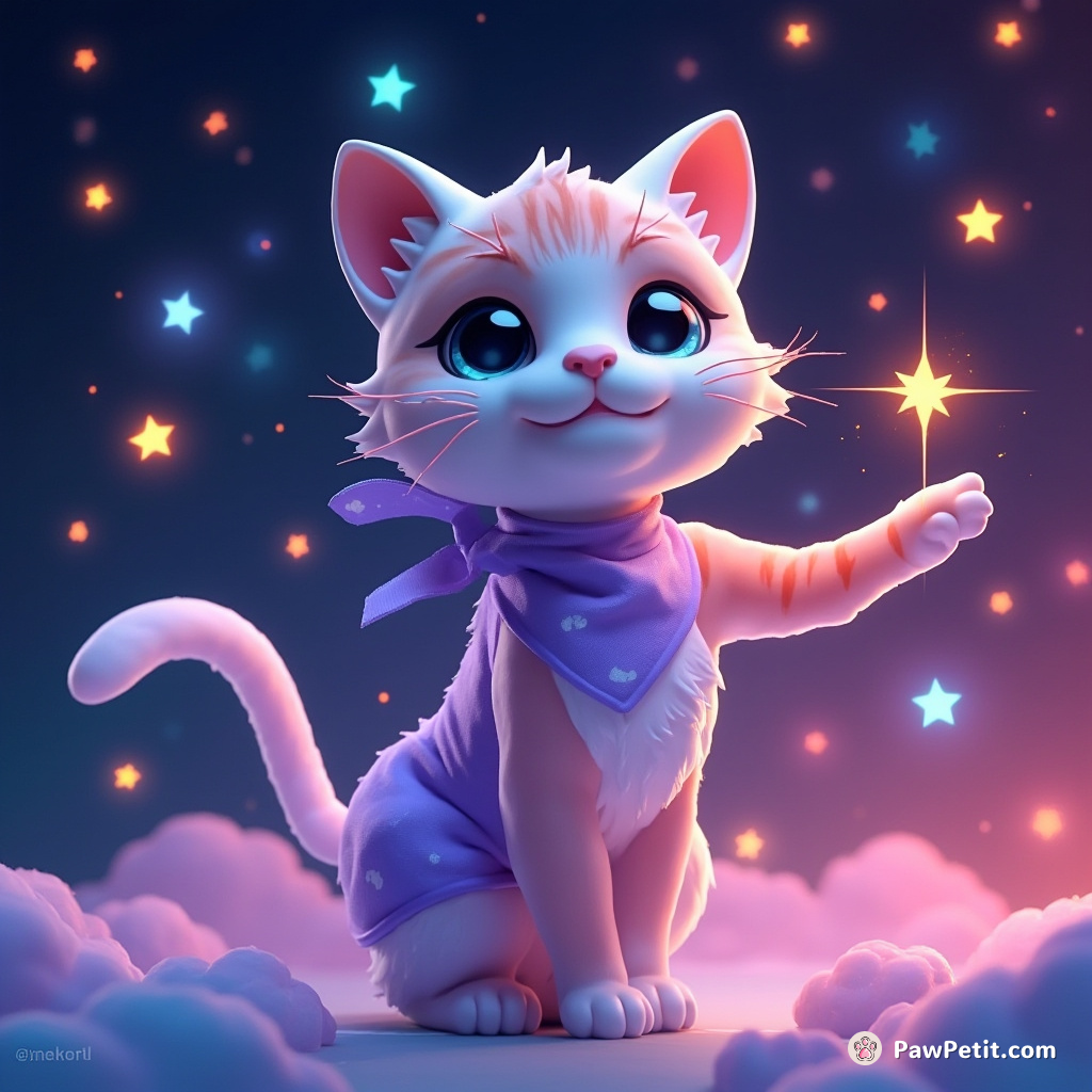 With a swift swipe of her paw, the virtual cat manipulates constellations, creating brilliant light-shows in her digital reality.