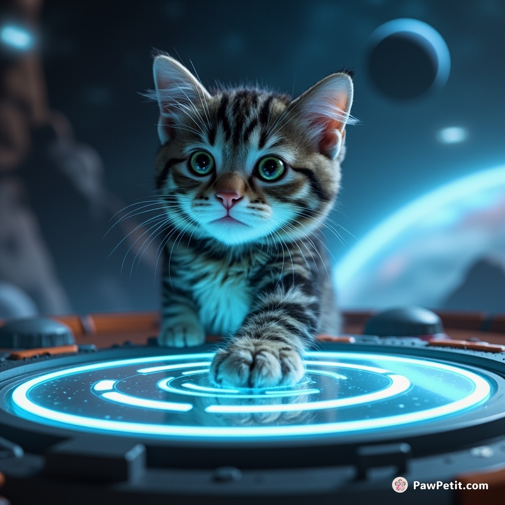 **Cat Action:** "The cat swipes its paw across the holographic console, activating the planet's defense shield.