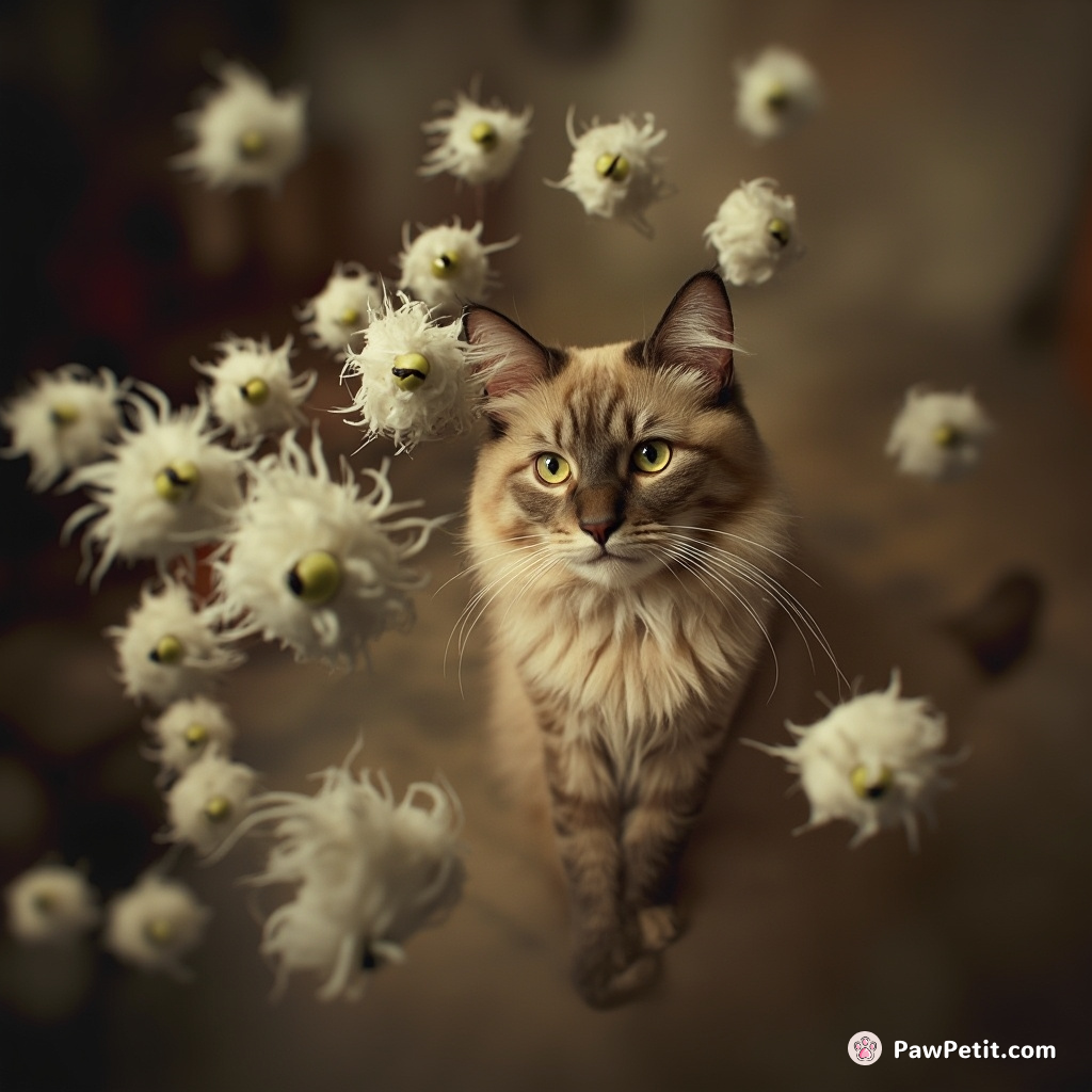 In "Paws & Claws," a fluffy Siamese cat conjures enchanted hairballs to combat an invading horde of ghostly mice invaders.