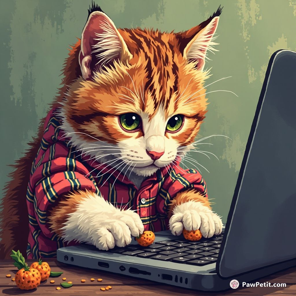 Cat misinterprets human's laptop as a food source, repeatedly pawing at the keyboard with intense focus.