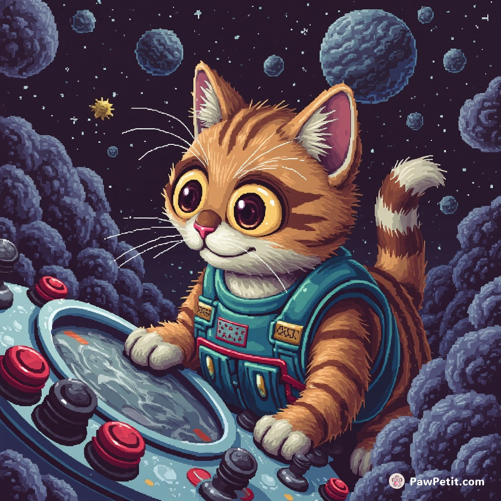 Whiskers deftly manipulated the anthropomorphic, extra-terrestrial console with agile paws, steering their stolen spacecraft through an asteroid storm.