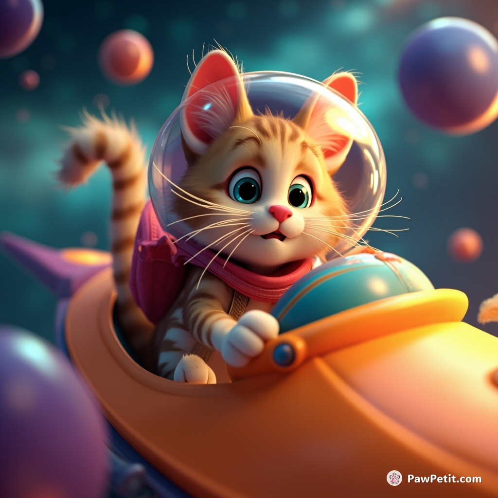 Whiskers twitched as the tabby stealthily piloted the spaceship, plotting a galaxy-wide catnip heist.