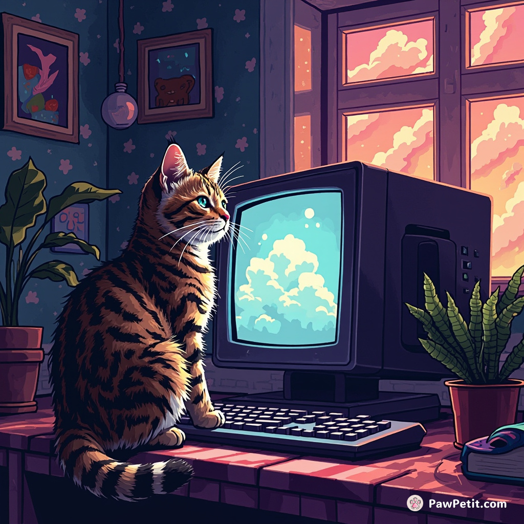 The cat swats at a computer screen, thinking it's a window to another world.