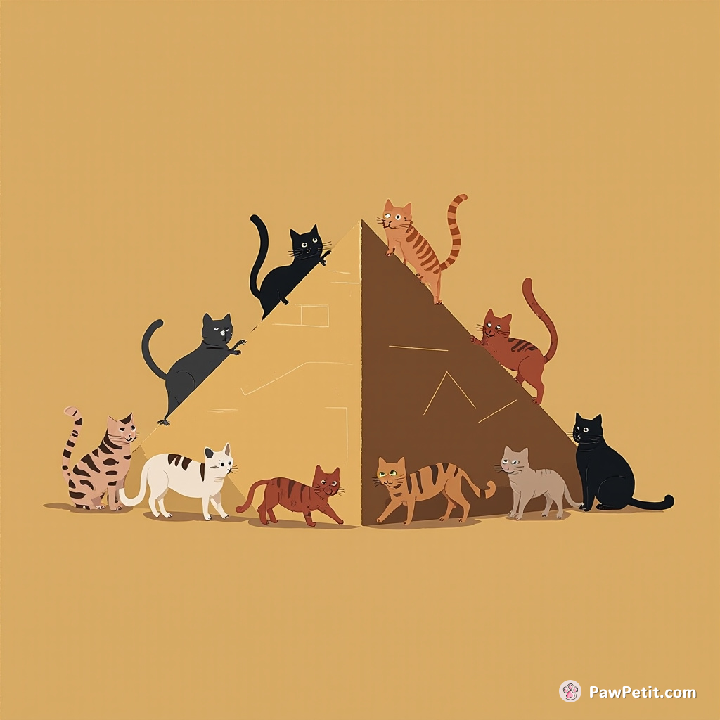 Majestic felines convene atop the Great Pyramid, deliberating the fate of humanity with a flick of their tails.