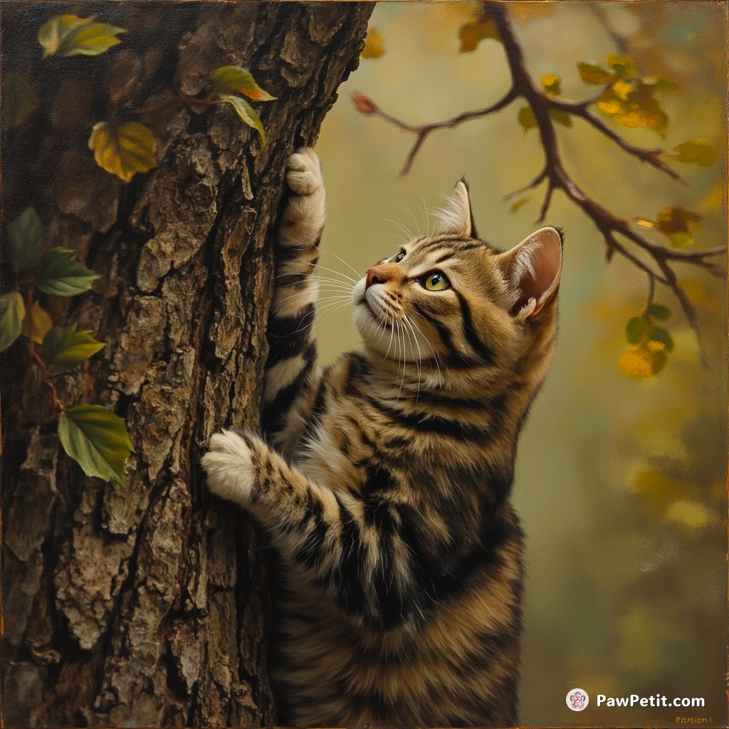 Wild-eyed, the cat clambered up the tree, relishing each satisfyingly human-like pull-up with a victorious caterwaul.