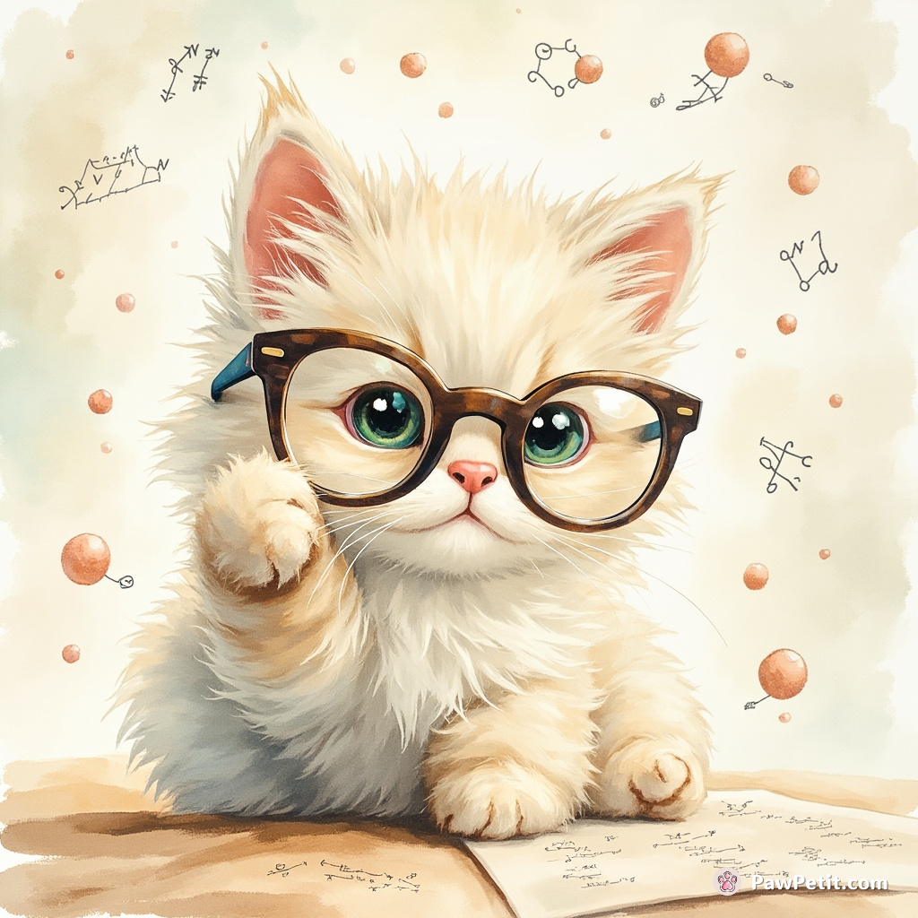 Fluffy dons glasses, attempts to solve quantum physics, batting equations across the room with a confident flick of its paw.
