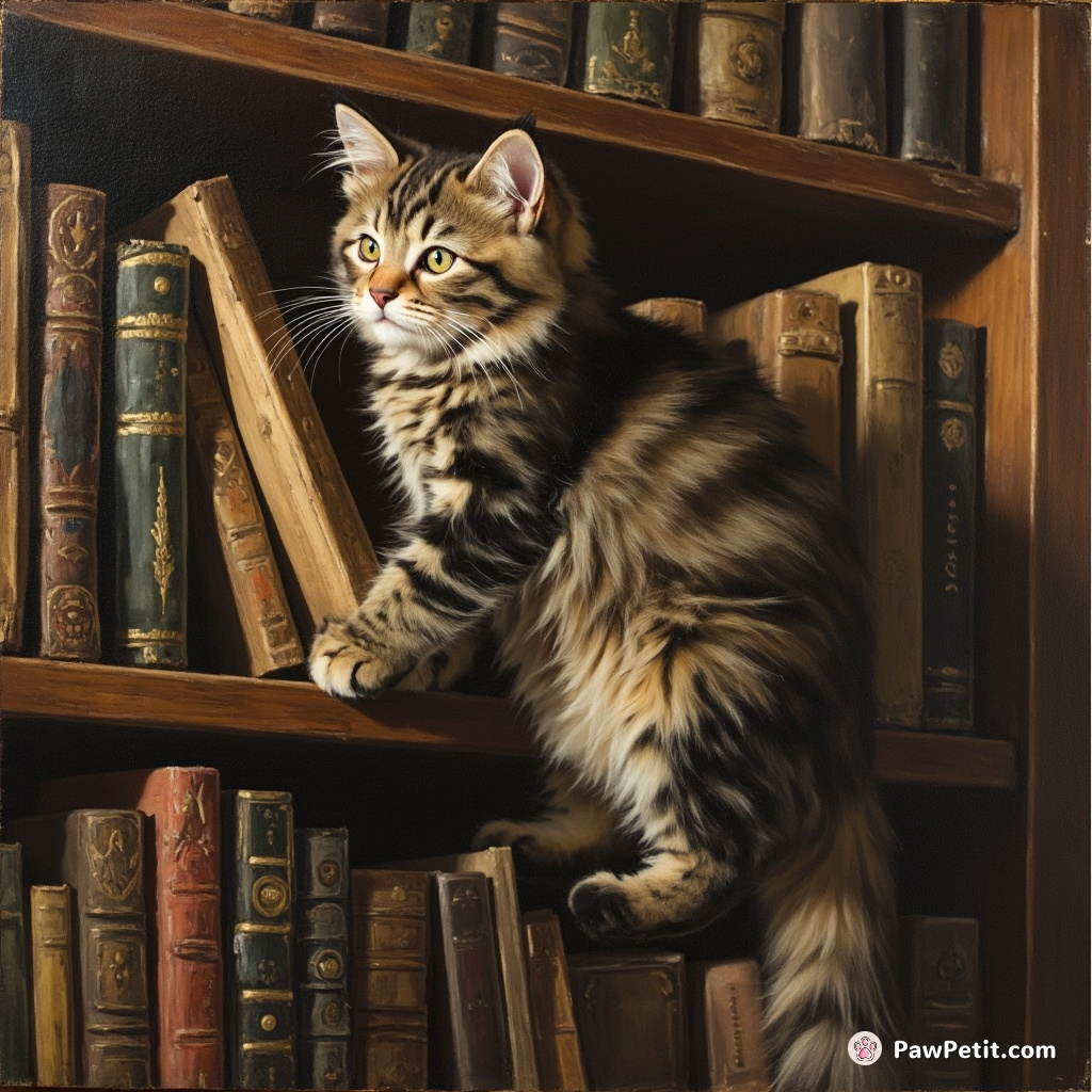 Fluffy the cat scales the bookshelf, convinced it can write better poetry than any human.