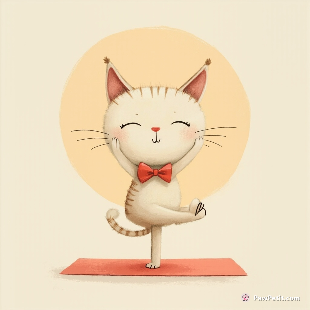 Whiskers dons a tiny bow tie, perfecting his morning yoga routine to blend in with humans.