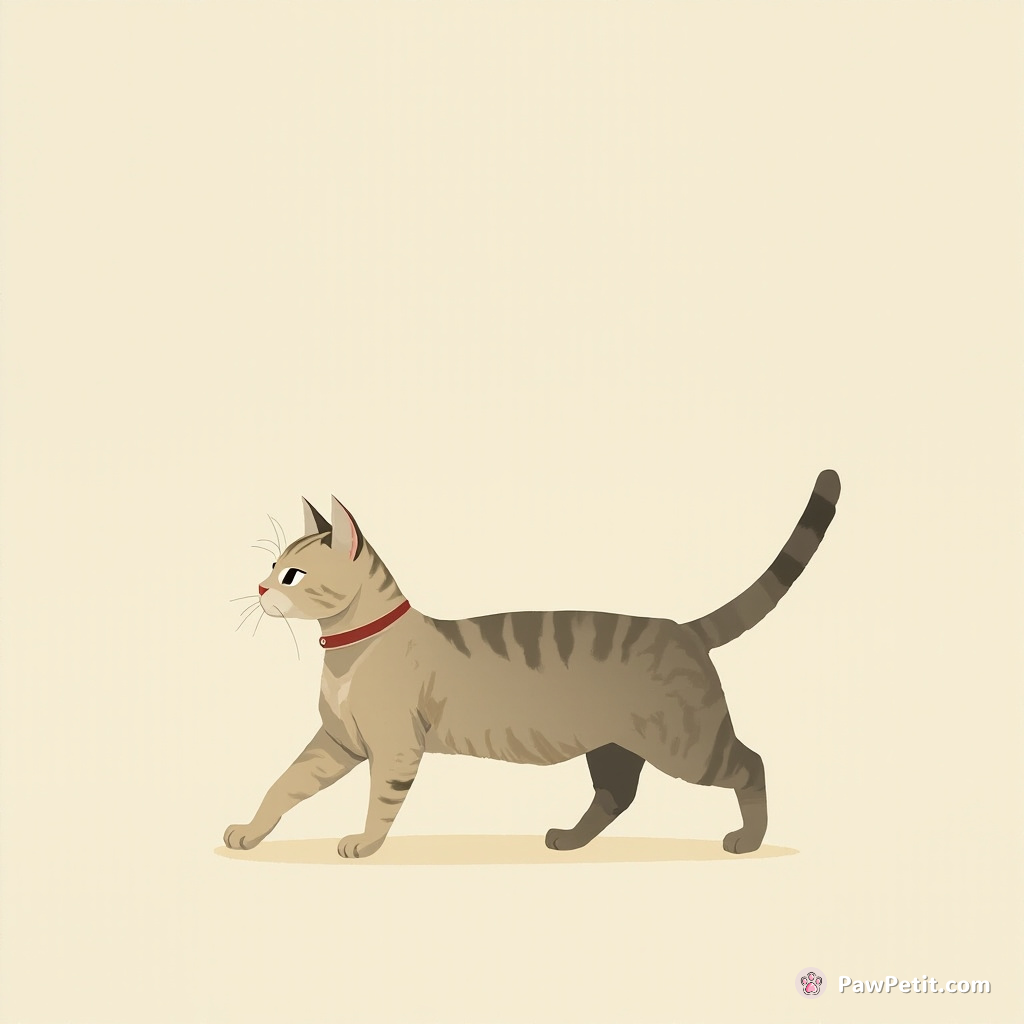The cat straightens its posture, mimicking a human stride with exaggerated dignity, as if leading a royal procession.