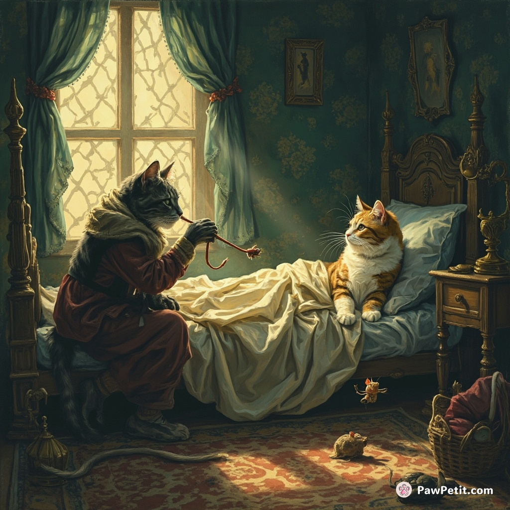 The cat attempts to feed its owner by dragging a dead mouse into their bed.