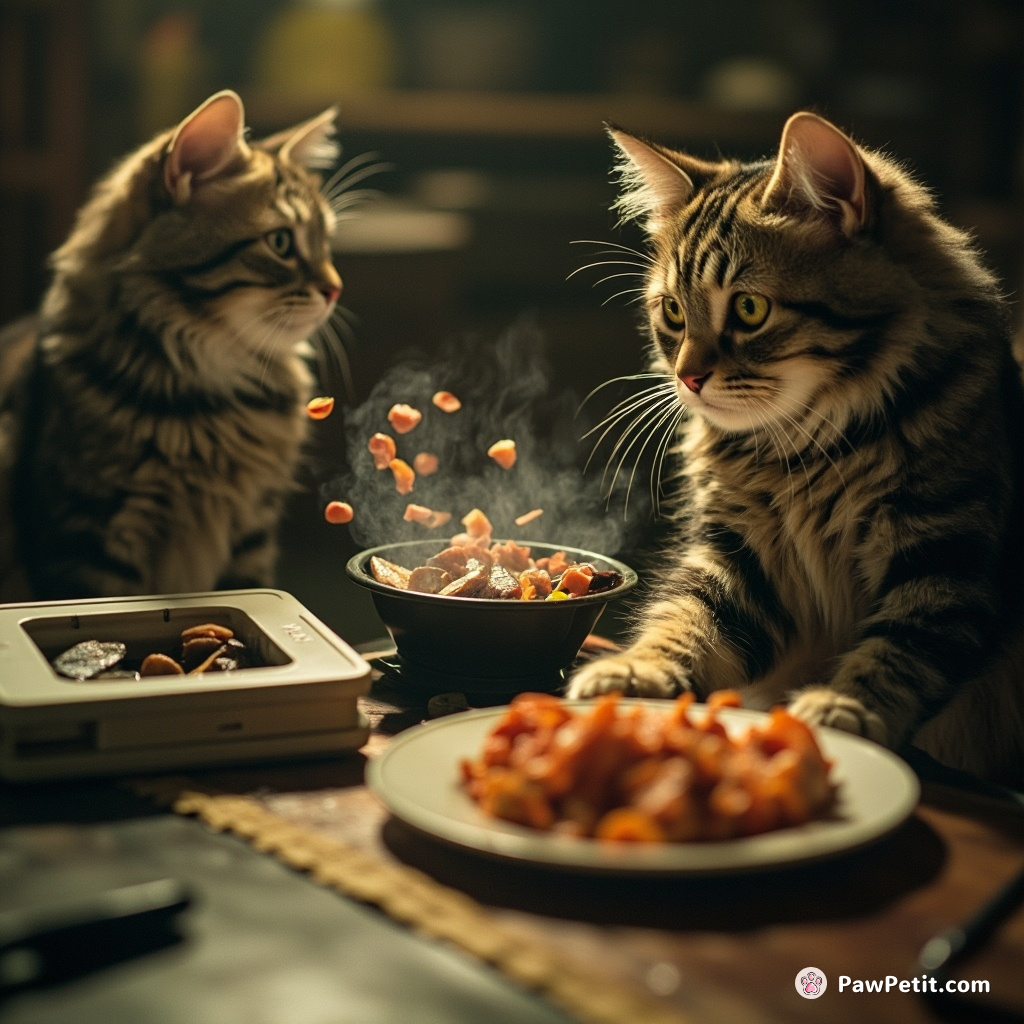 In secret high-pitched conferences, cats cunningly reprogrammed humans' devices to dispense endless amounts of fishy delicacies.