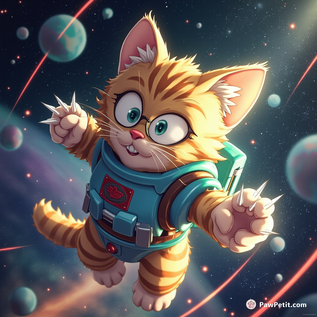 Amidst astral echoes, Sanchez the cat expertly flips the interstellar acceleration button with his fine-tuned debit-straight talons.