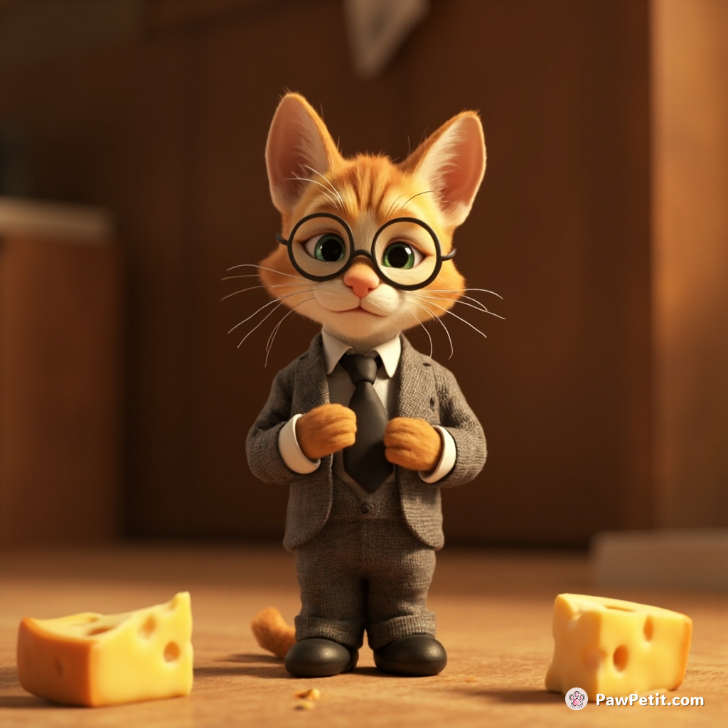 The cat dramatically dons a tiny suit, adjusts its tie, and begins a serious lecture on cheese appreciation.