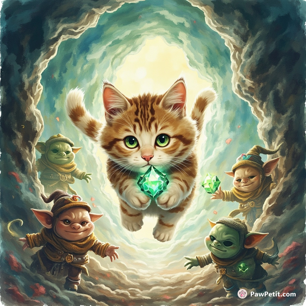 The feline protagonist fearlessly leaped through magical portals, confronting tricky goblins to wrestle back the enchanted gemstone.