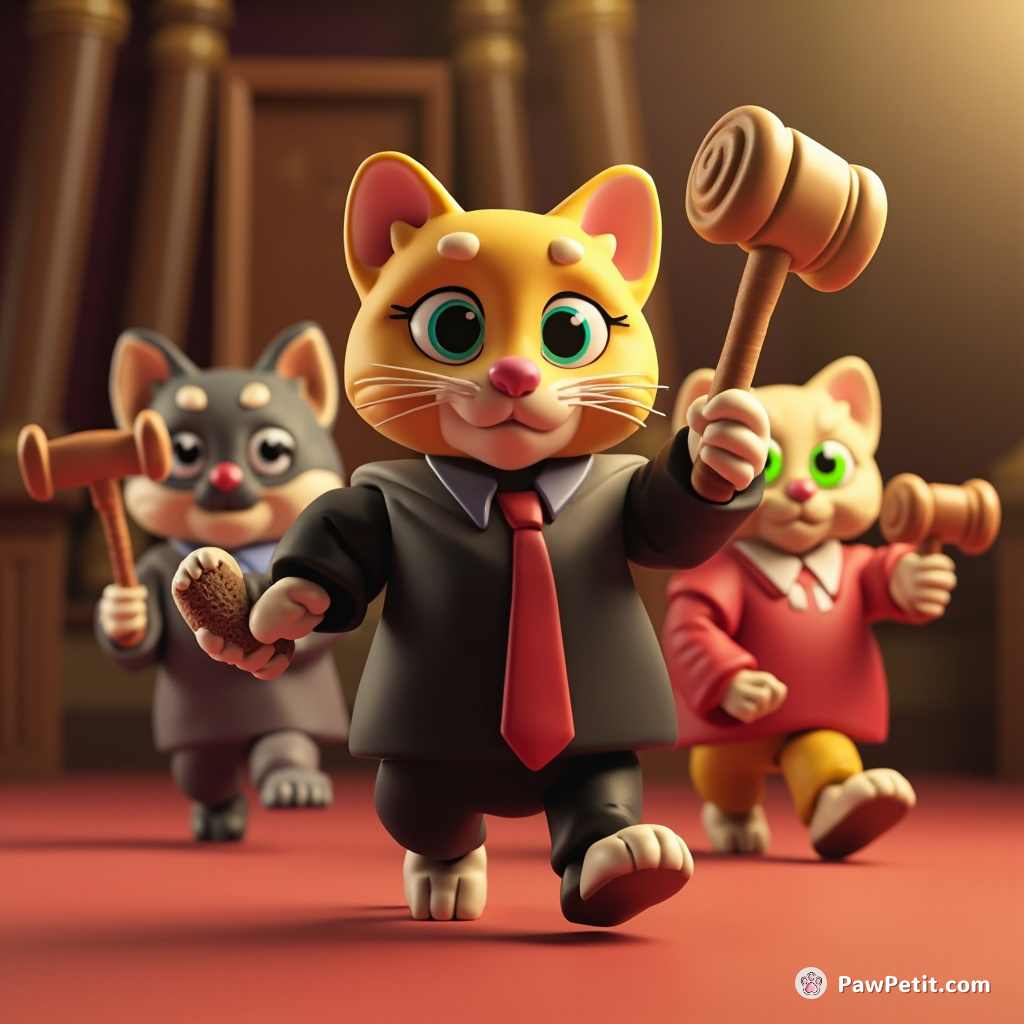 Cats prowled as judges in courts, brandishing gavels sensitively with their claws, delivering swift and feline justice.