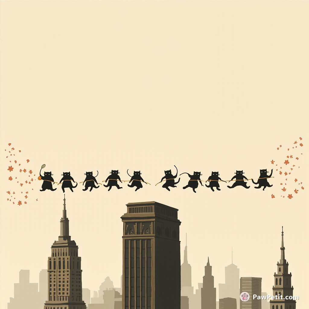Invisible whiskered ninjas orchestrate a synchronized symphony of purrs, secretly choreographed atop skyscrapers.