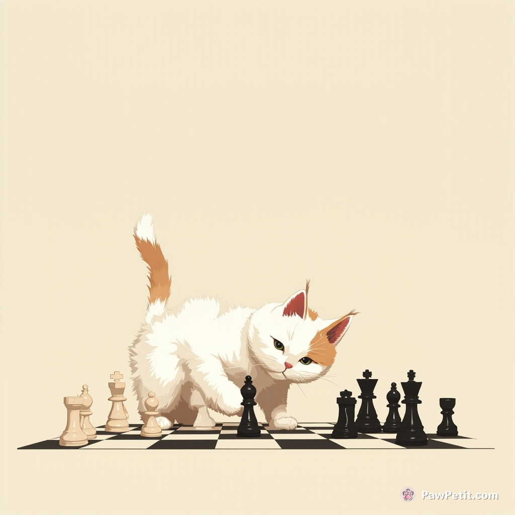 The cat confidently approached a chess board, batting its paw to skillfully reposition the pieces.
