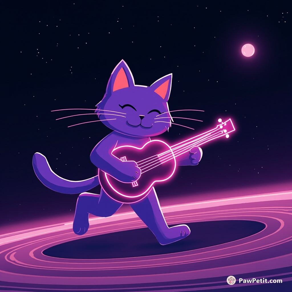 Purple cat moonwalking on the rings of Saturn playing a neon ukulele