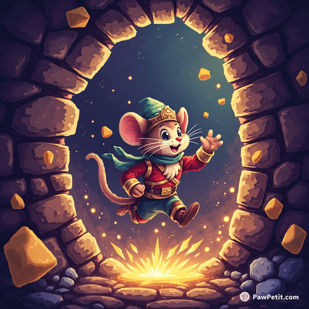 In a world of magic, Sir Whiskers leaps through portals to rescue a mouse queen from a cheese dungeon.