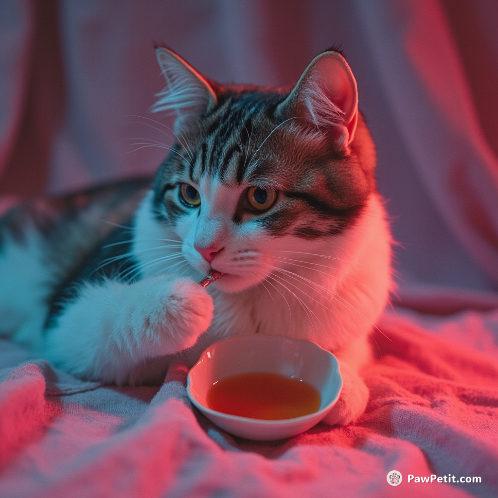 The cat carefully sipped tea from a porcelain cup, eyebrows raised in deep contemplation.