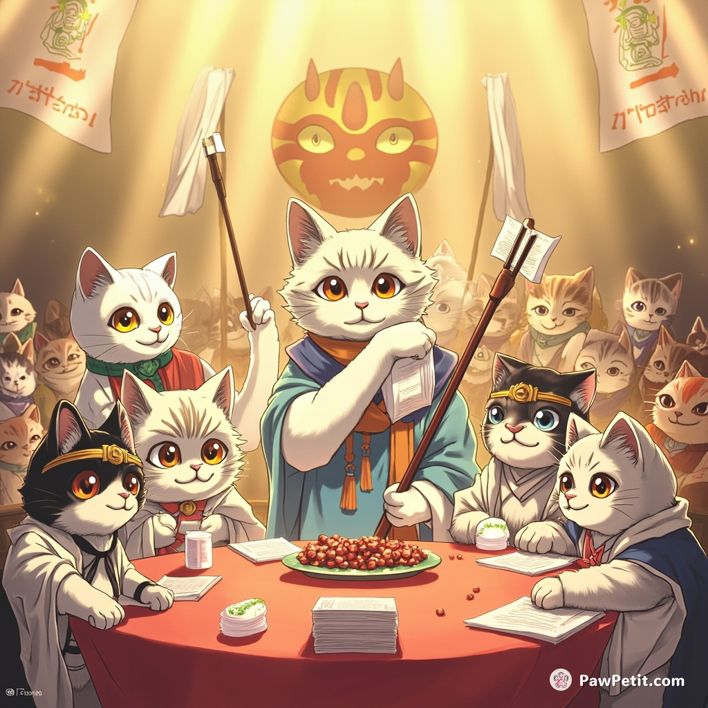 Cats orchestrate a global summit to negotiate peace treaties, demanding tuna as the universal currency.
