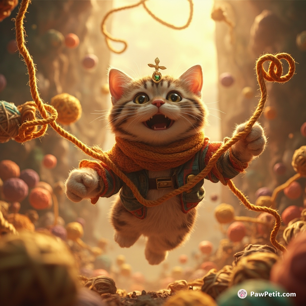 In a magical kingdom, daring Tabby Cat gallantly pounced to untangle the yarn of Infinite Chaos, saving mornings forever.