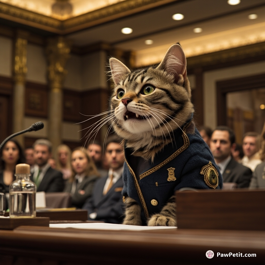 Citizen Cat organizes a mayoral town-hall, glaringly pushing paw-forward legislation on ‘infinite scratched posts’ for every residence.
