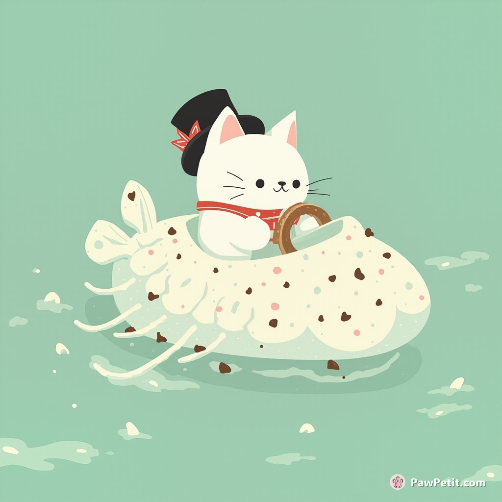 A Victorian-style cat piloting a jellyfish-shaped submarine in a sea of mint chocolate chip ice cream.