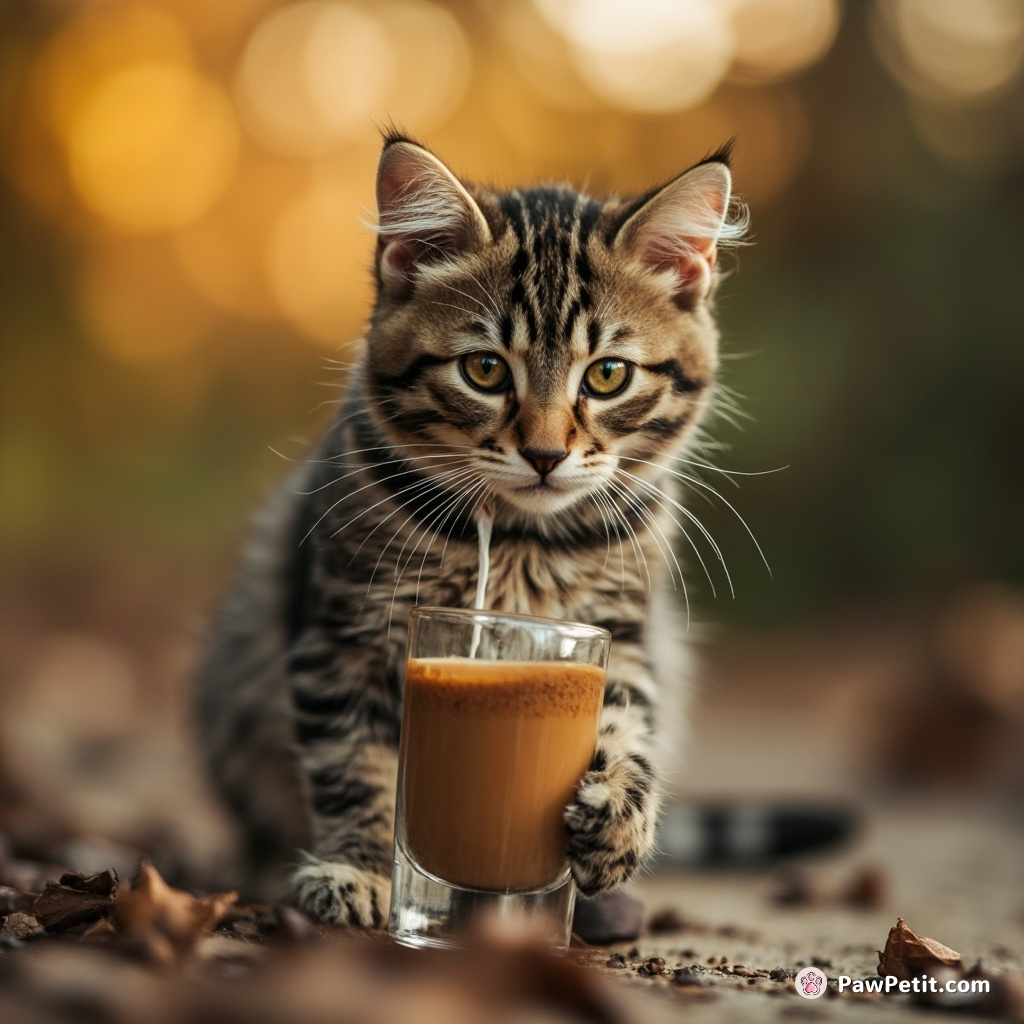 Scampers of paws echoed in the morning air, as the tabby inelegantly fumbled at pouring its own 'feline latte'.