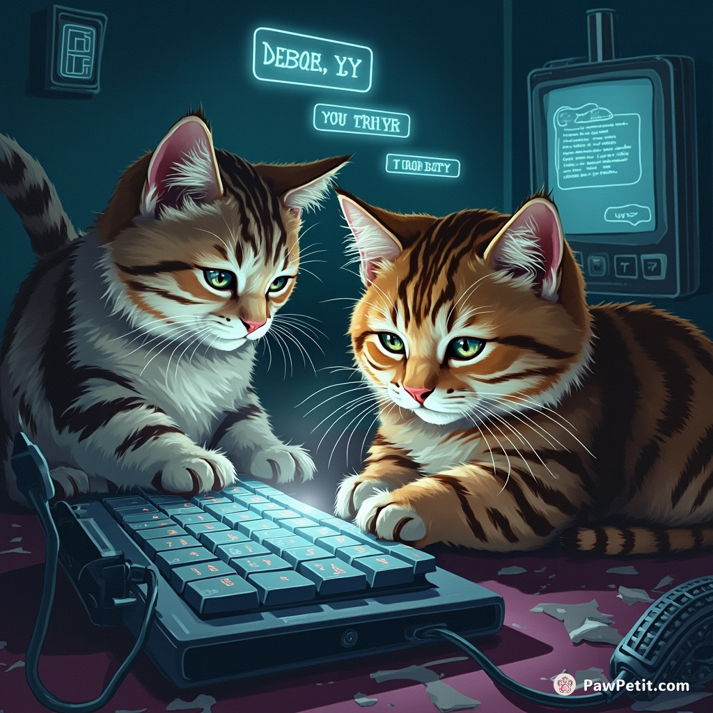Cats stealthily commandeer keyboards, typing secret messages while humans are distracted by their screens.