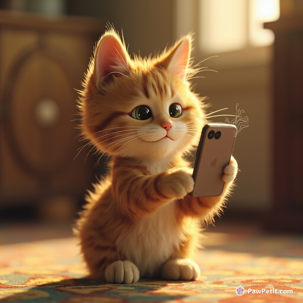 Cat thinks human's smartphone is a deity, bows and purrs at every notification vibration.