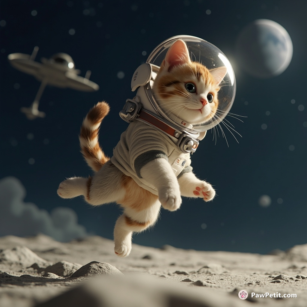 Convincing itself master of space exploration, a cat rapidly somersaults constantly, aiming to oust Neil Armstrong's moon leap records.