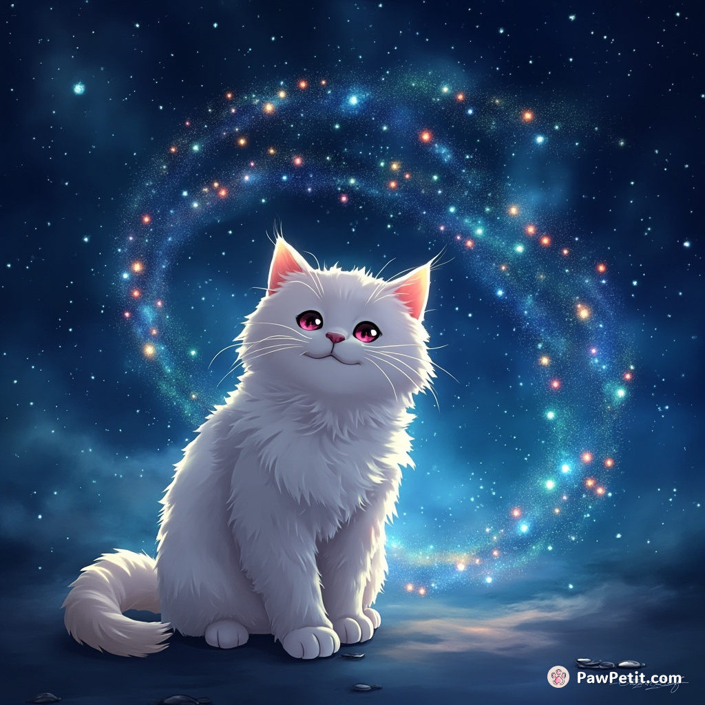 In a virtual realm, a cat weaves constellations with its tail, crafting new galaxies with each flick.