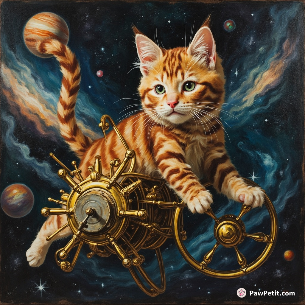 Cosmic feline twitched its tail, decisively driving Tesla's uranium clockwork spaceship towards planet Jupiter.