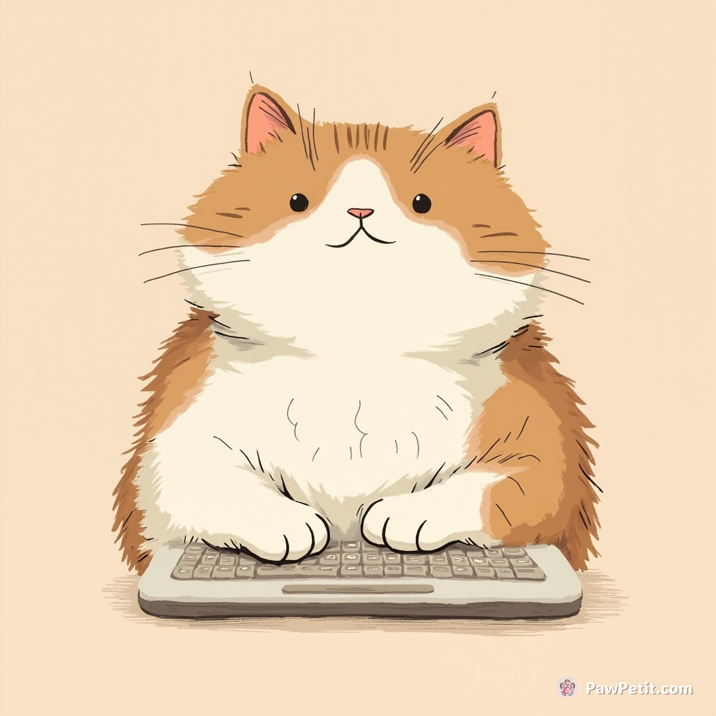 **Scenario:** A cat, convinced it can outshine humans in computer programming, types on a keyboard with its paws, creating "purrfect" code.