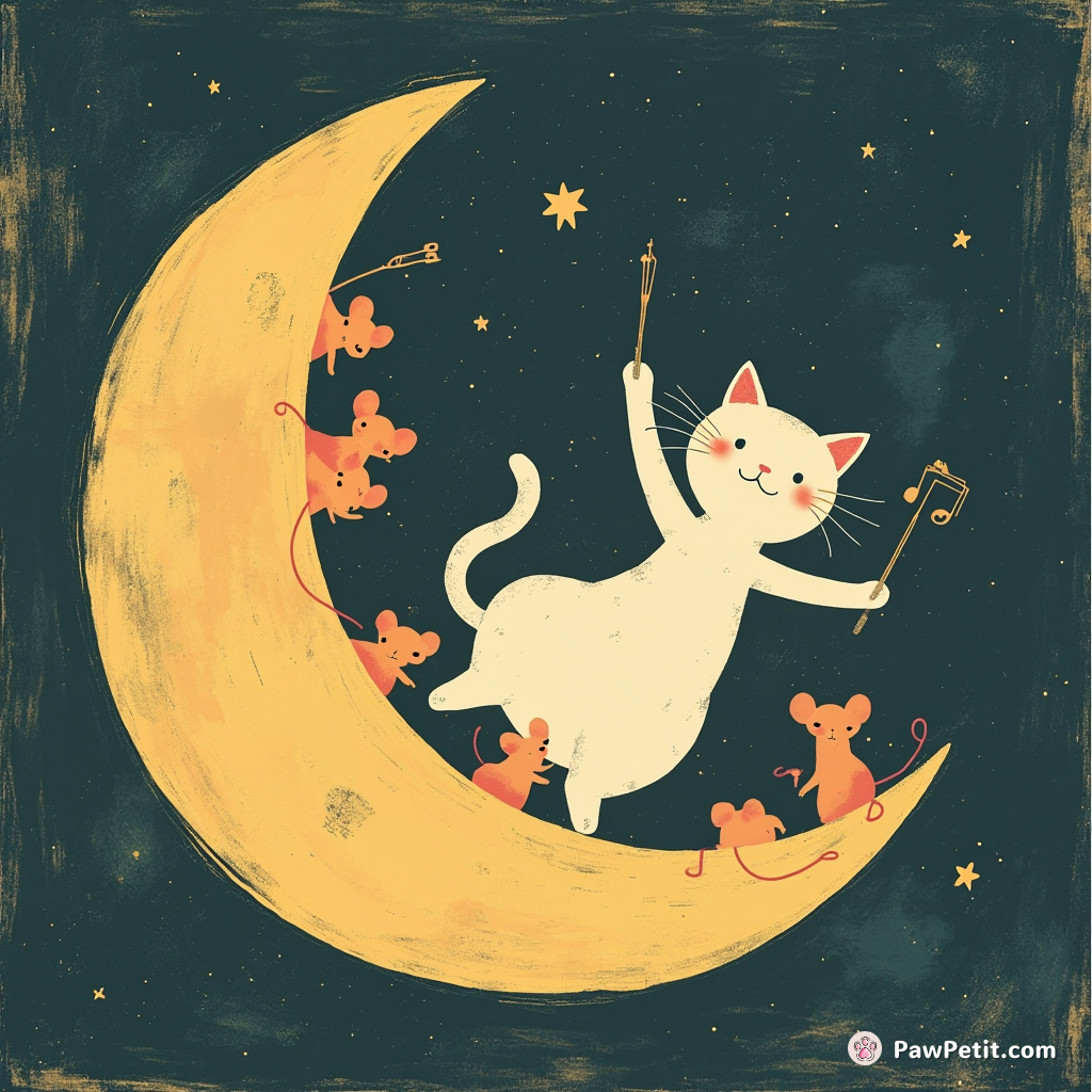 Cat energetically conducting an orchestra of mice on the moon.