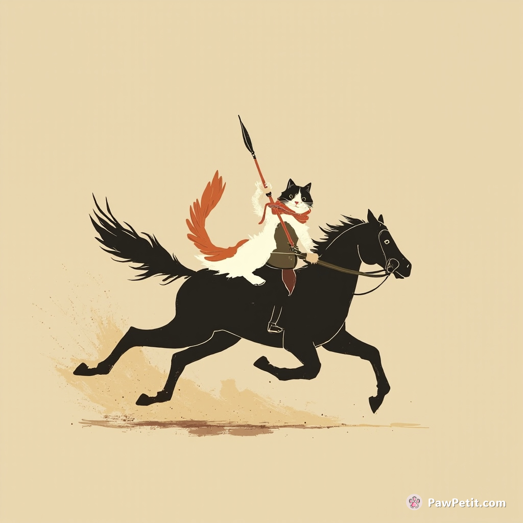 A cat accidentally on a war horse led armies, her swishing tail seen as the rallying signal for victorious onslaught.