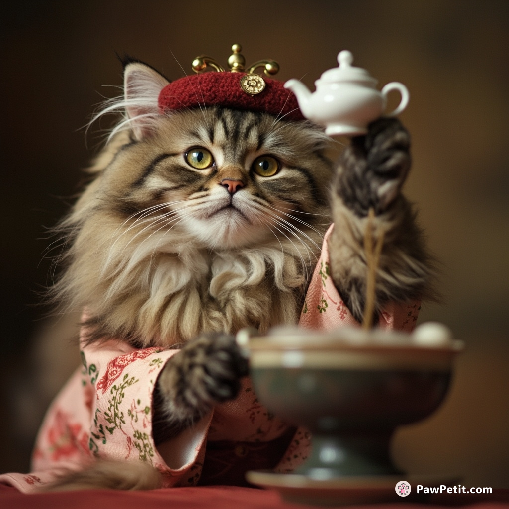 Cat enacts grand tea ceremony, believing humans worship the teapot.