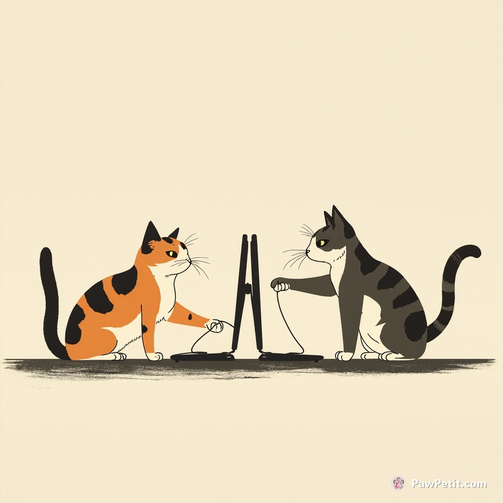 Cats secretly operate computers, controlling social media with paw taps, influencing human opinions and trends.
