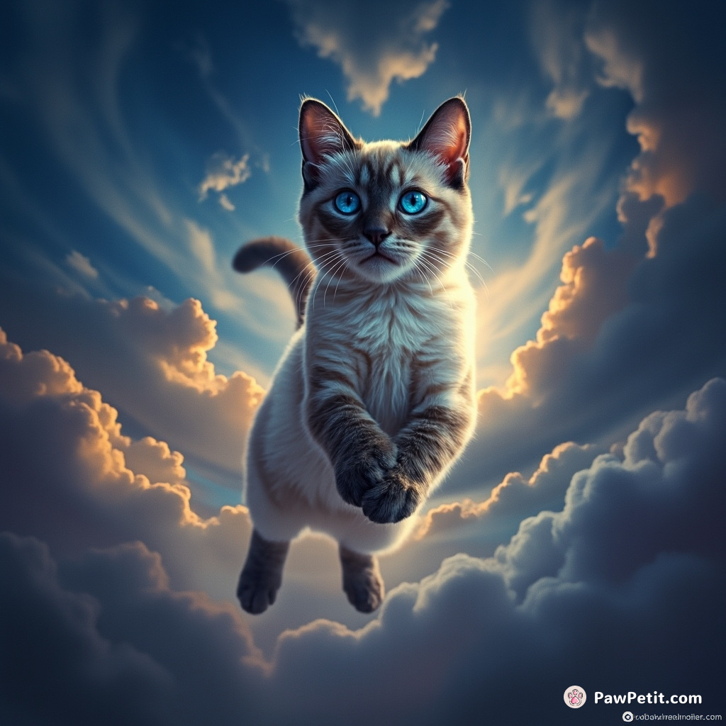Once upon a whisker, in shimmering twilight's veil, a brave cat named Luna leaped to the empyreal sails, defying gravity itself.